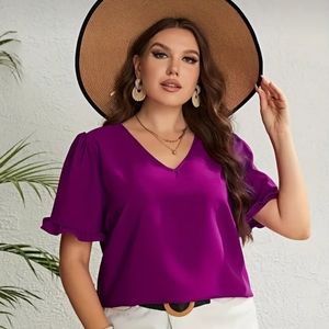 Lettuce Sleeve V-neck Blouse